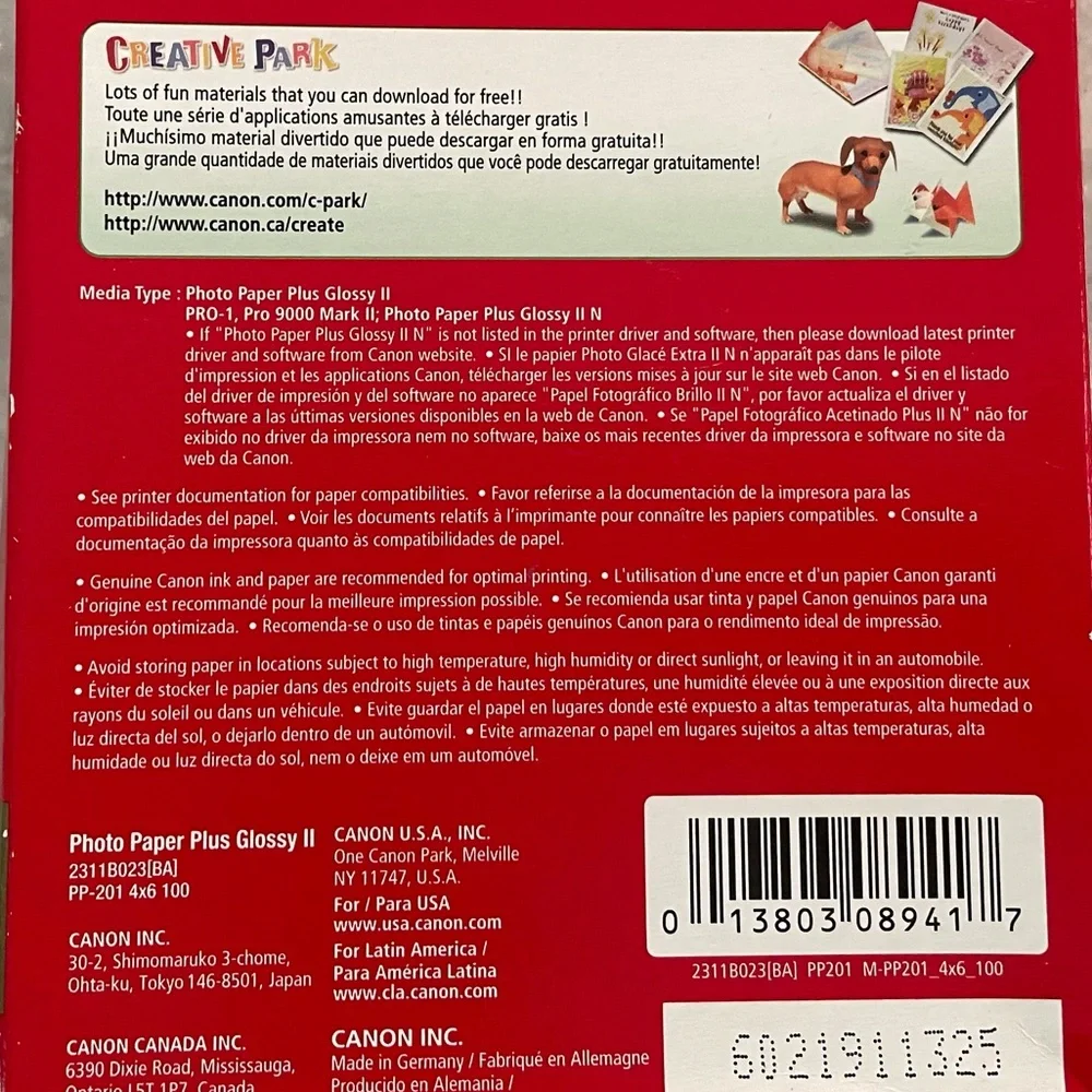 Canon 4x6 Photo Paper Plus Glossy II Bundle